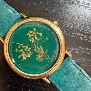 Laura Biagiotti vintage watch green dried flowers untested band poor condition
